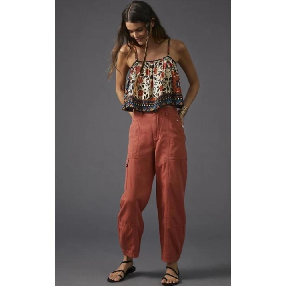 NWOT Anthropologie Utility Barrel Leg Pants Red Cargo Pocket size 6